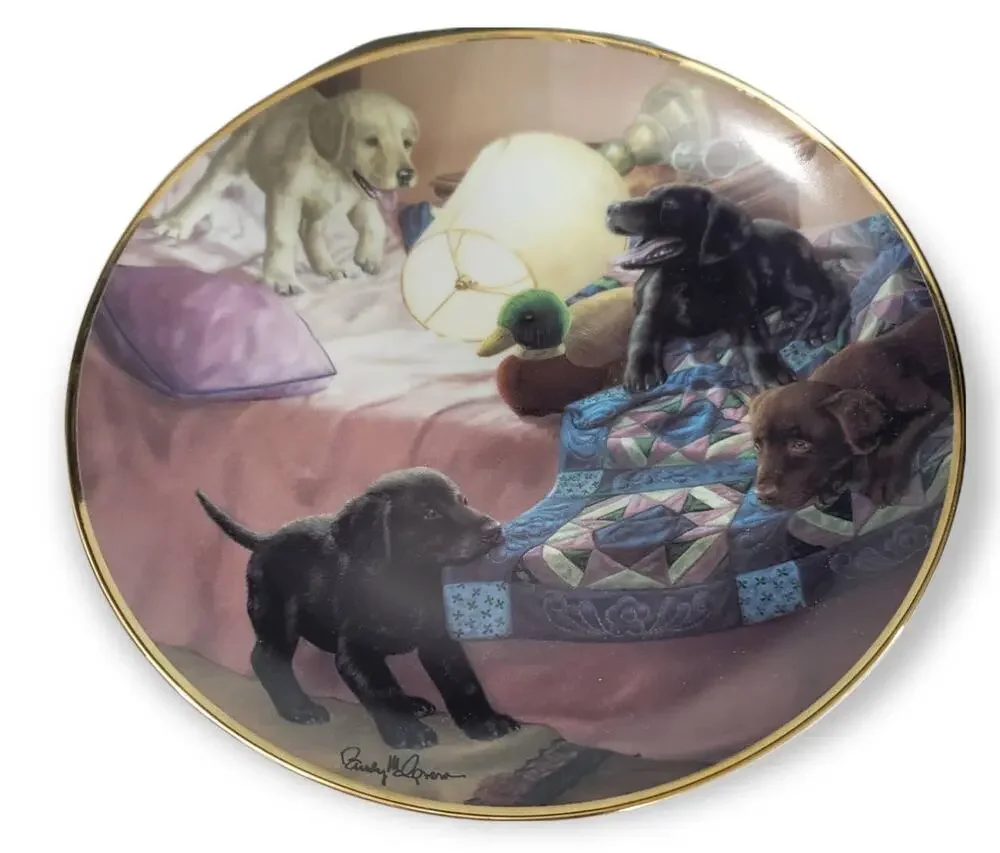 Franklin Mint SLUMBER PARTY Labrador Puppies Collector Plate by Randy McGovern